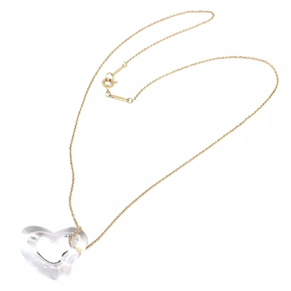 Tiffany & Co Peretti 18k Yellow Gold Large Open Heart Rock Crystal Necklace